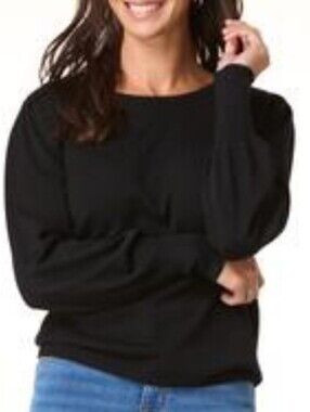 Black Crewneck Sweater Balloon Sleeve